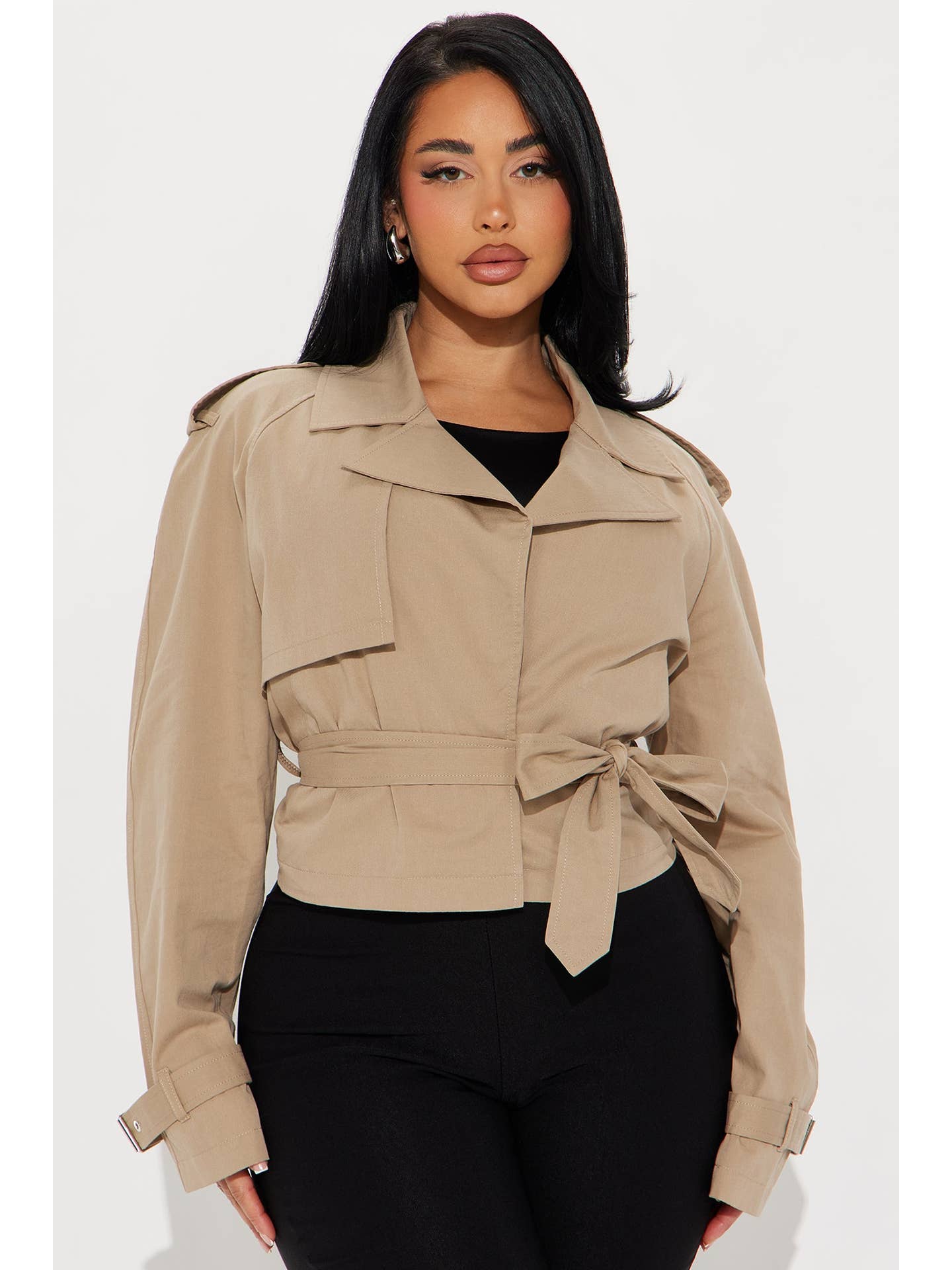 TRENCH-COAT COURT À CEINTURE ET COL À ENCOCHE