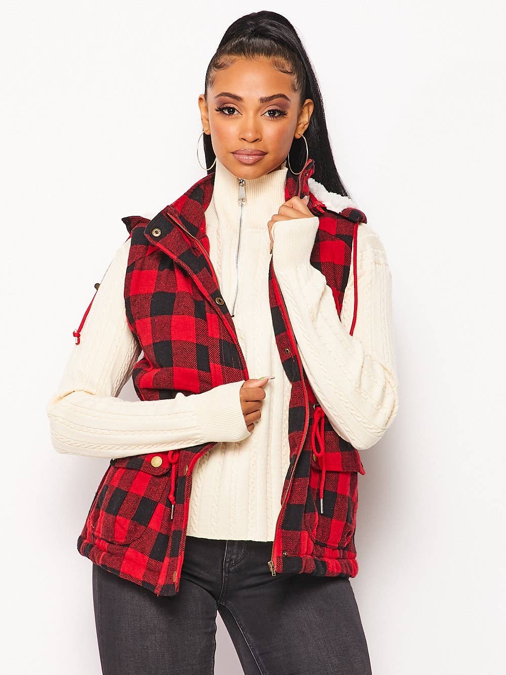 Gilet à carreaux doublé en fausse fourrure.