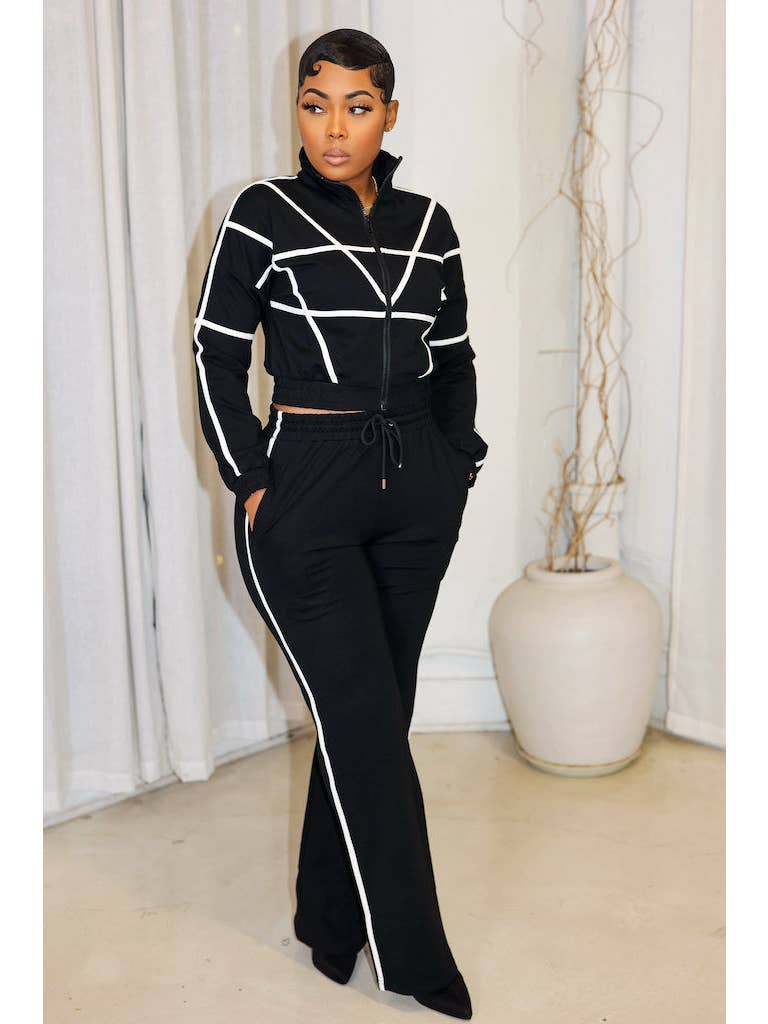 ENSEMBLE DE SURVÊTEMENT À RAYURE CONTRASTANTE SUR LE DEVANT