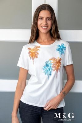 T-shirt "Palm trees" brodé avec sequins