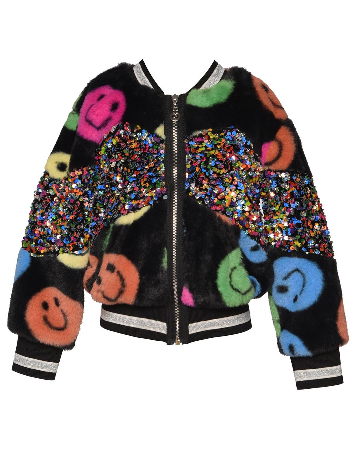 BLOUSON BOMBER EN FAUSSE FOURRURE ET PAILLETTES