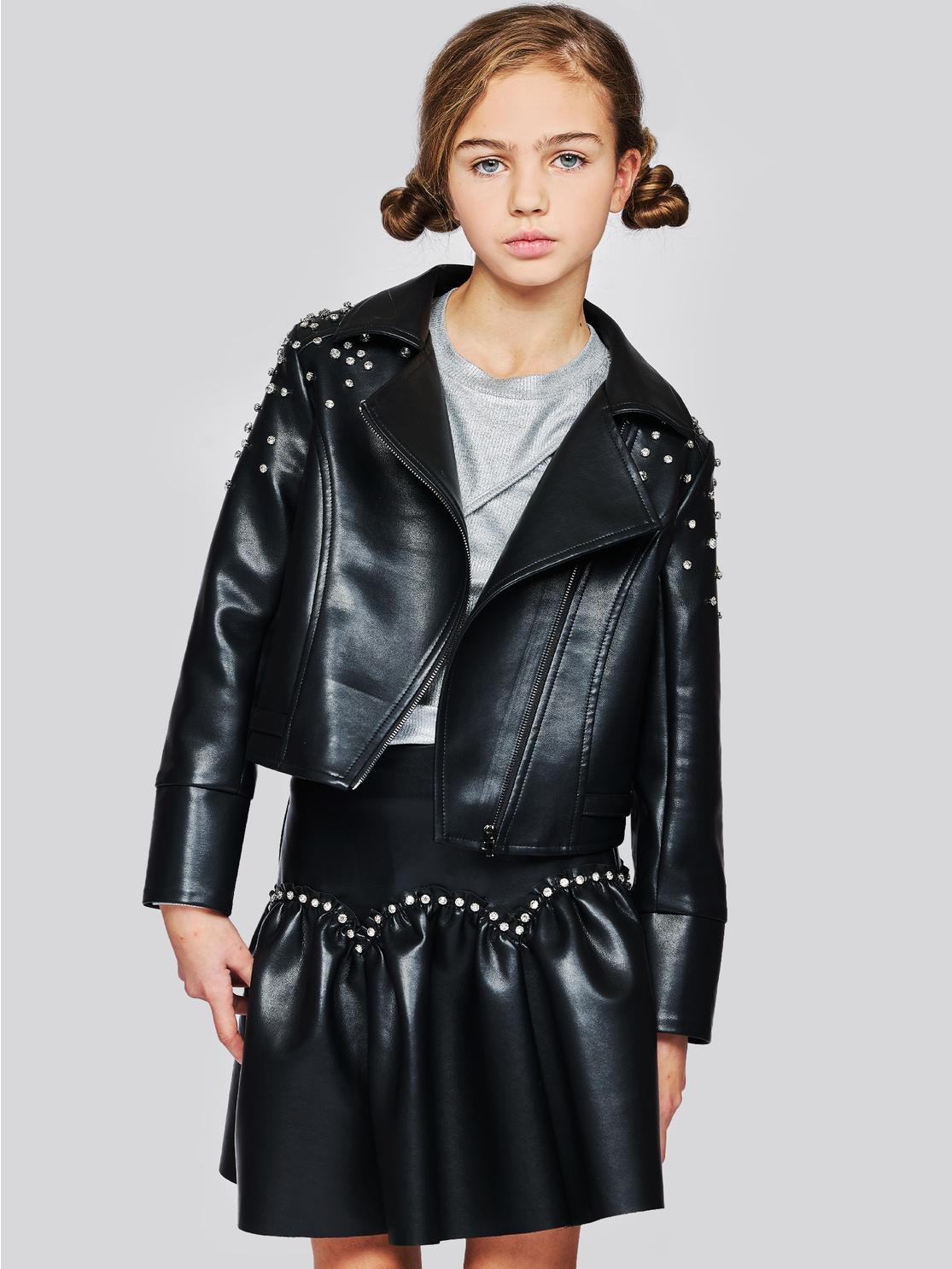 Blouson motard en simili cuir végan avec strass