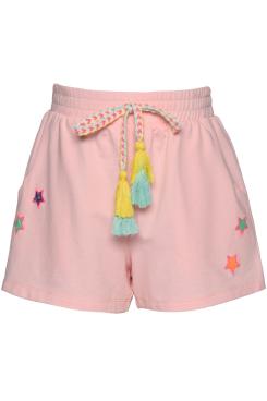 SHORT AVEC PATCHS EN FORME D'ÉTOILE ET CRAVATE À POMPON