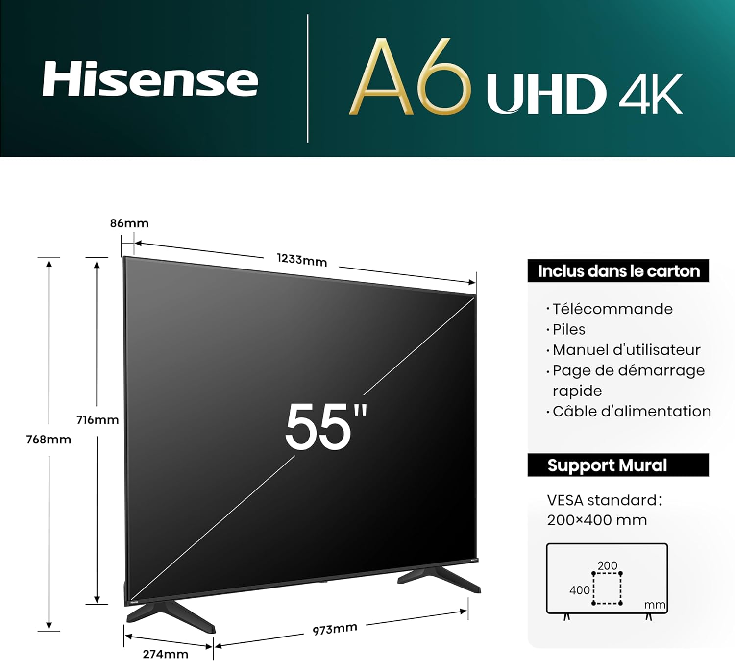 Hisense TV 55 pouces 4K 4