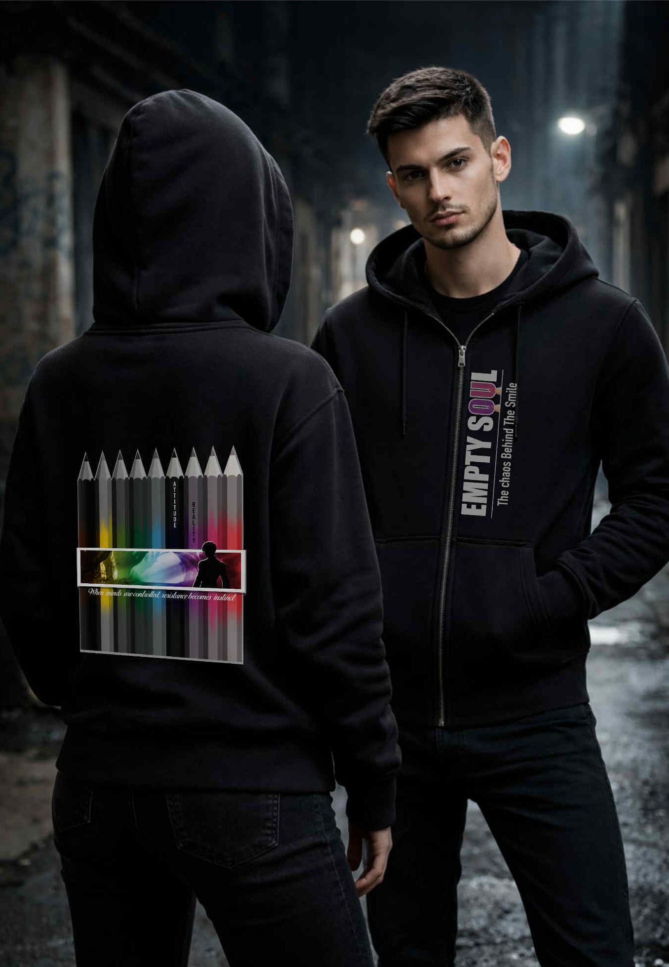 hoodie zippé attitude porté-EMPTY SOUL