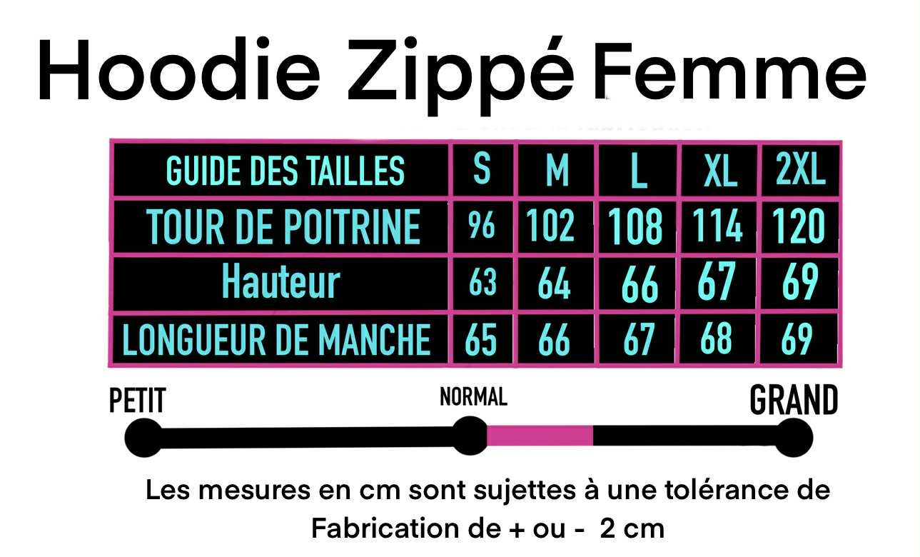 guide des talles hoodie zippé femme-EMPTY SOUL