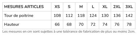 guide des tailles softshell