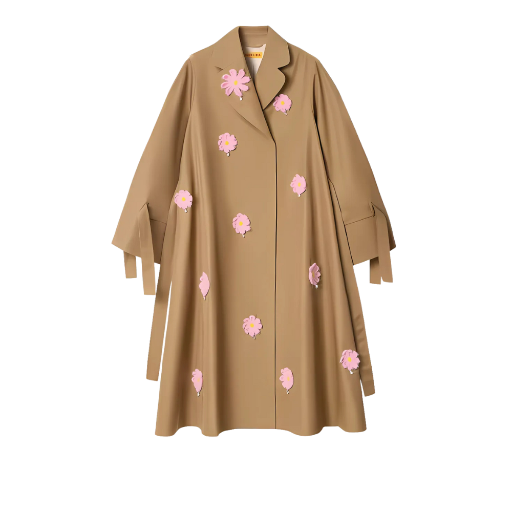 Trench beige à fleurs femme