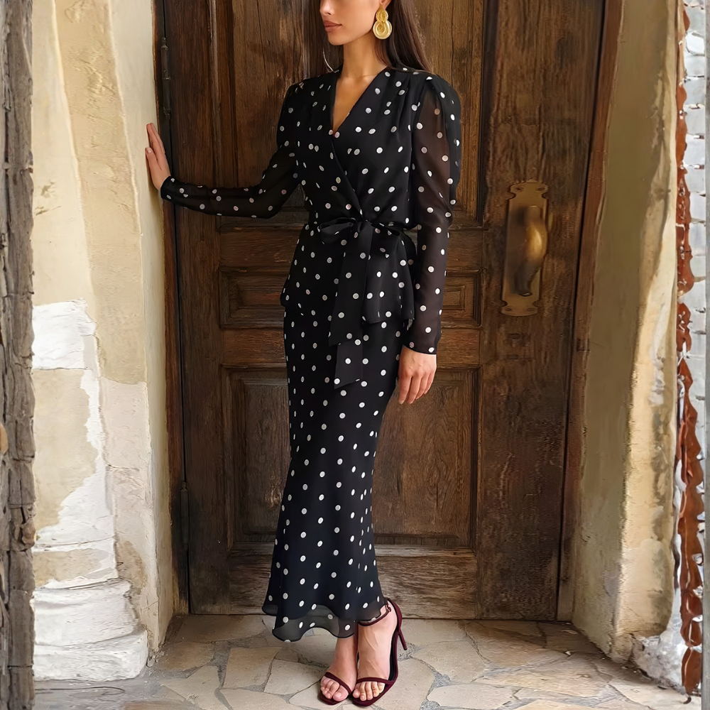 robe longue noire à pois femme