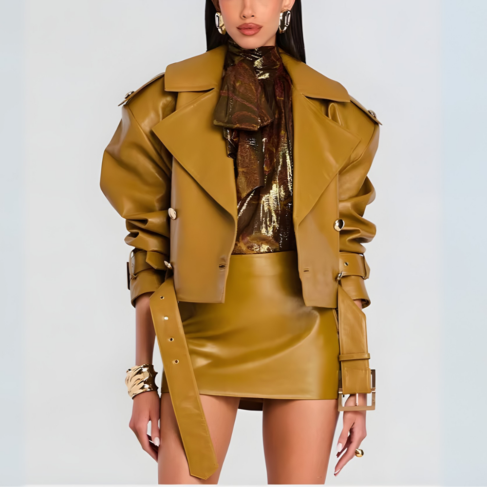 Ensemble veste jupe en cuir femme tendance