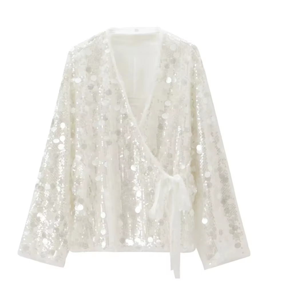 Veste blanche élégante à paillettes pour femme