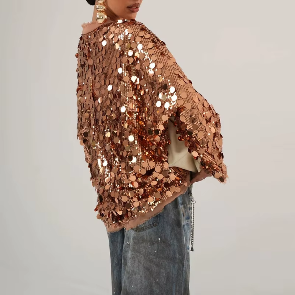 Veste dorée tendance à paillettes pour femme