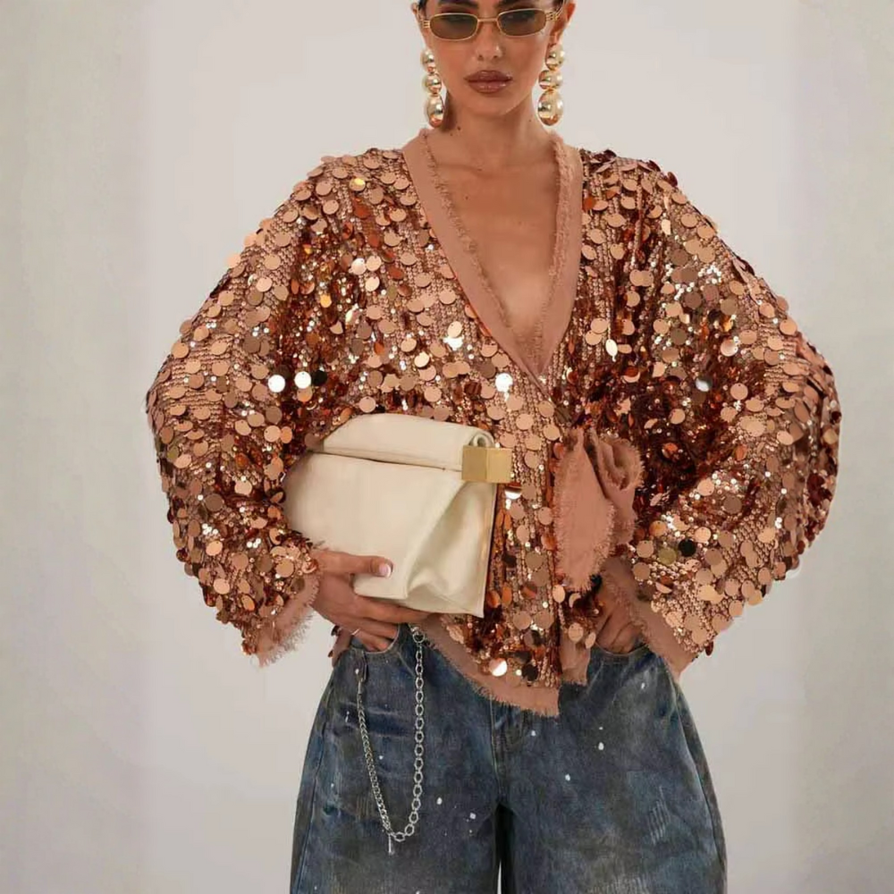 Veste dorée rétro chic à paillettes pour femme