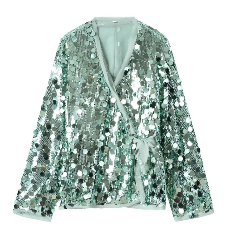 Veste verte tendance à paillettes pour femme