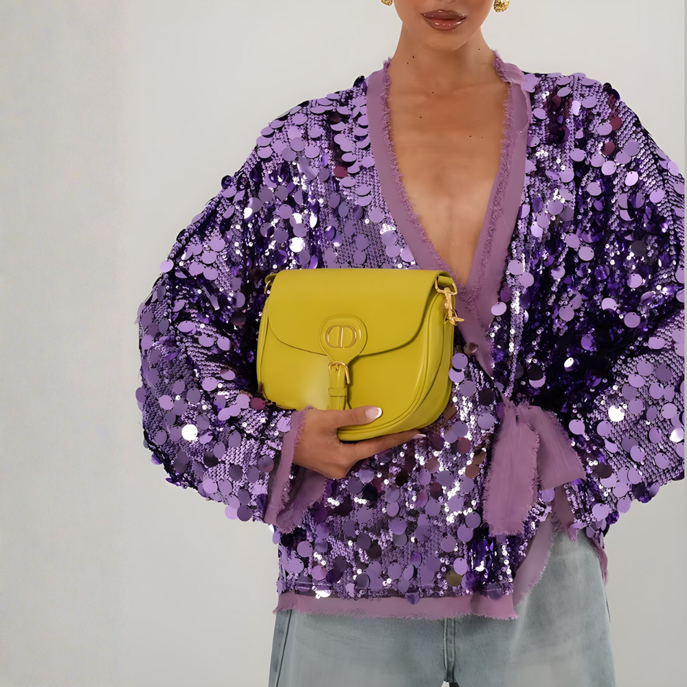 Veste violette élégante à paillettes pour femme