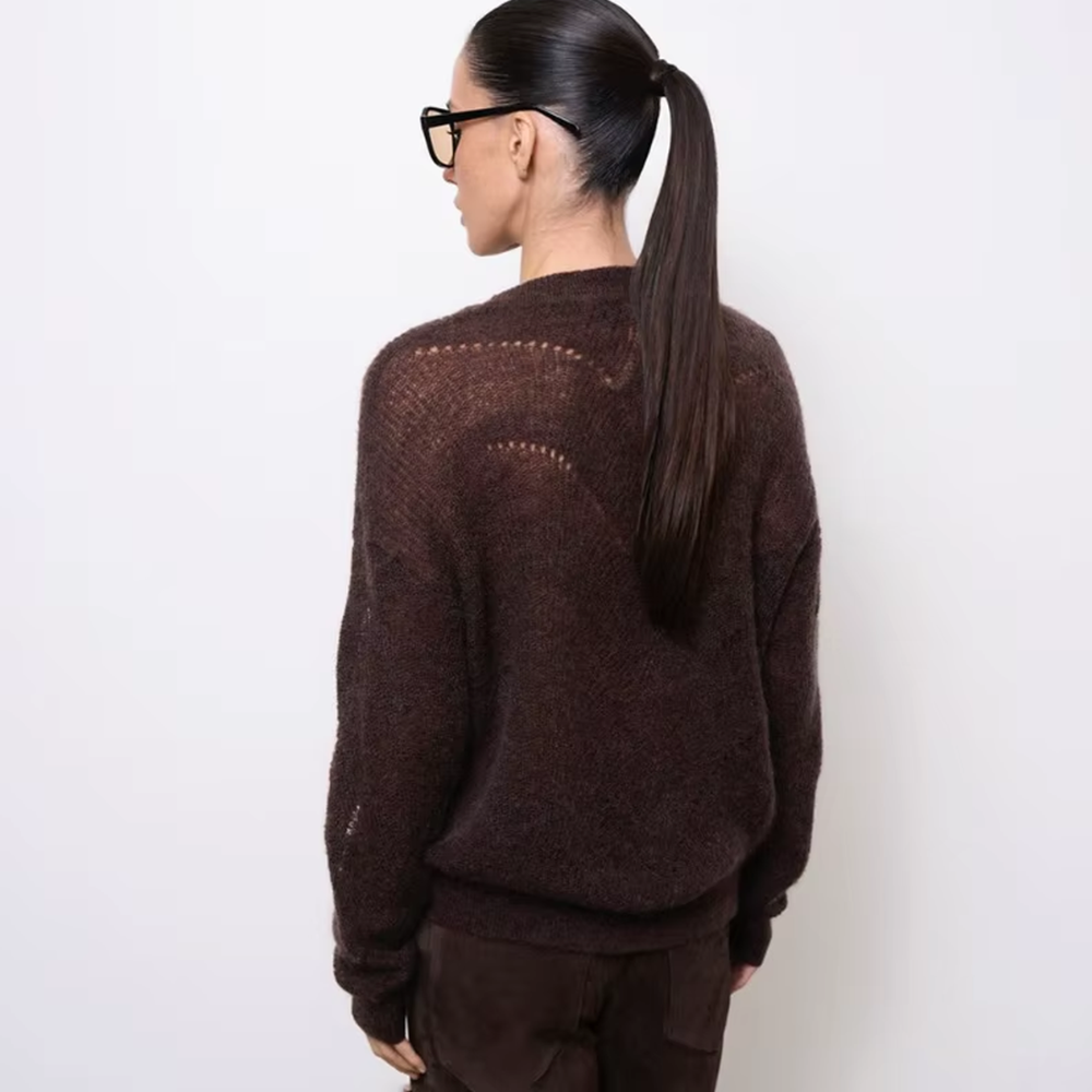 Pull mohair marron col rond femme