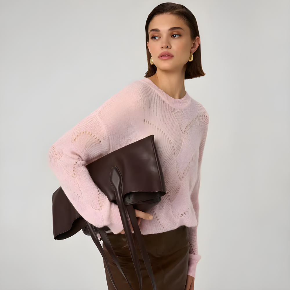 Pull mohair rose col rond femme