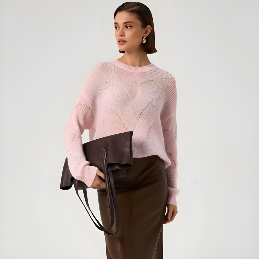 Pull mohair rose pale tendance col rond femme