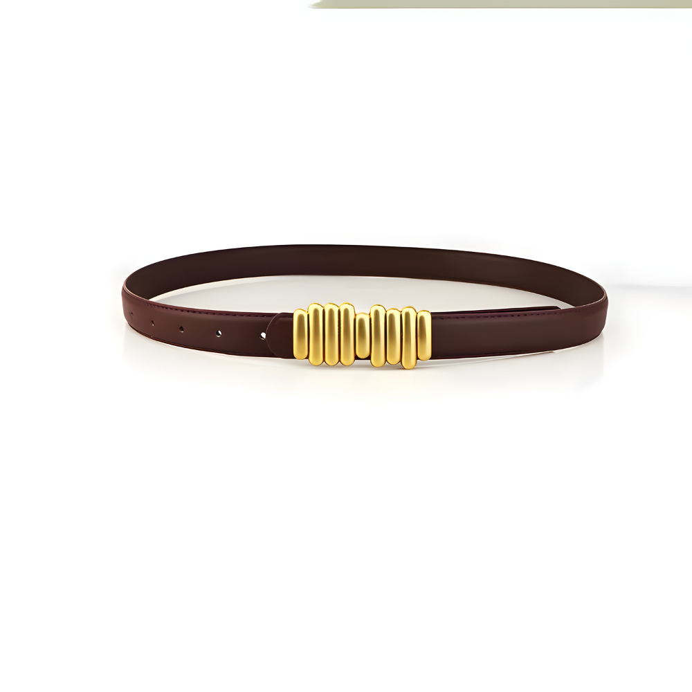 ceinture en cuir café boucle dorée