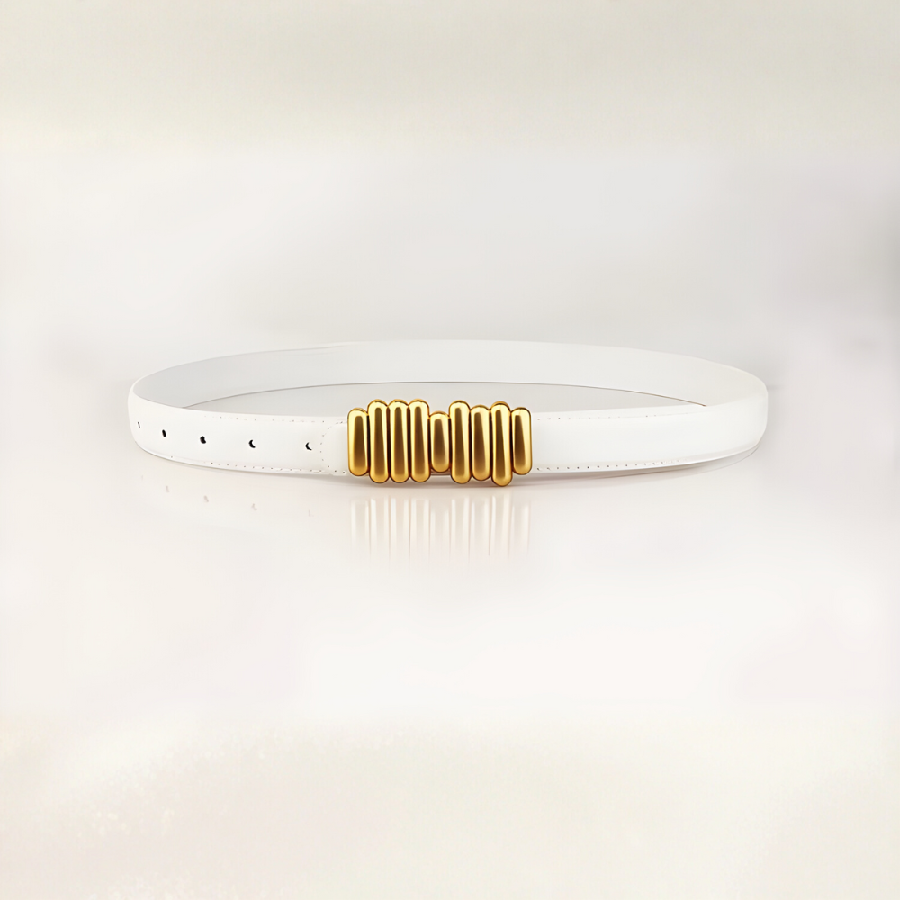 ceinture en cuir blanc boucle dorée