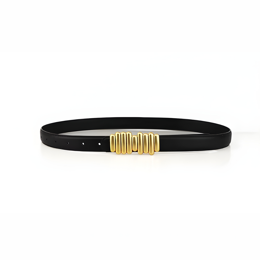 ceinture en cuir noir boucle dorée