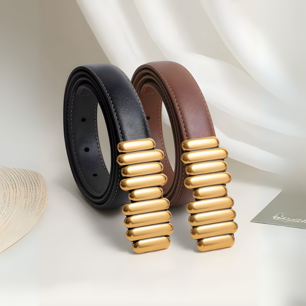 ceinture en cuir de vache tendance boucle dorée