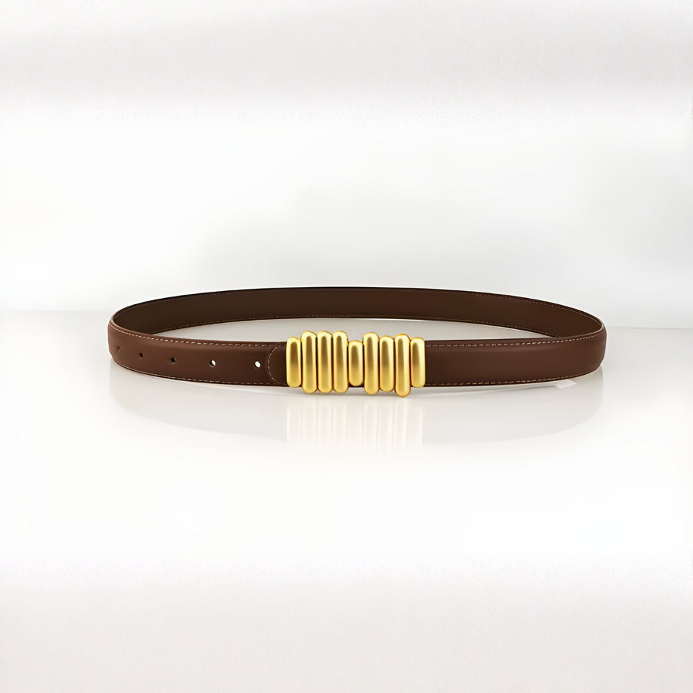 ceinture en cuir marron boucle dorée