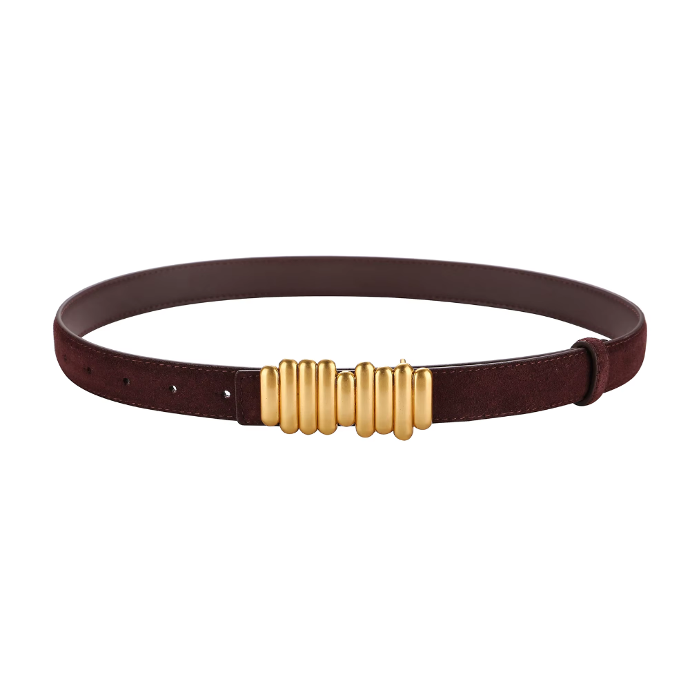 ceinture en daim café boucle dorée