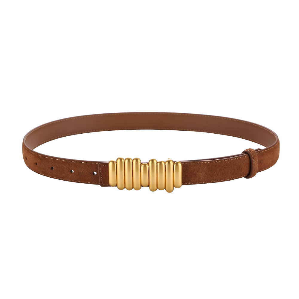 ceinture en daim camel boucle dorée