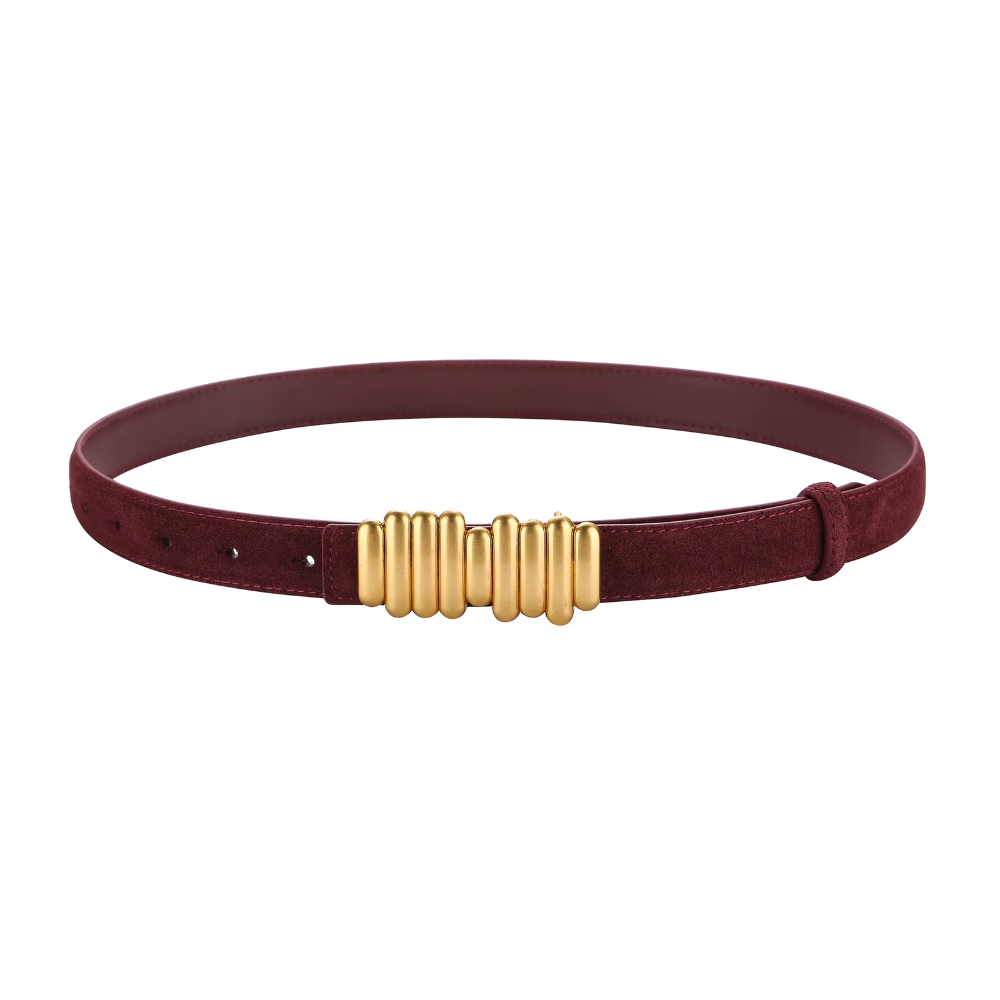 ceinture en daim bordeaux boucle dorée