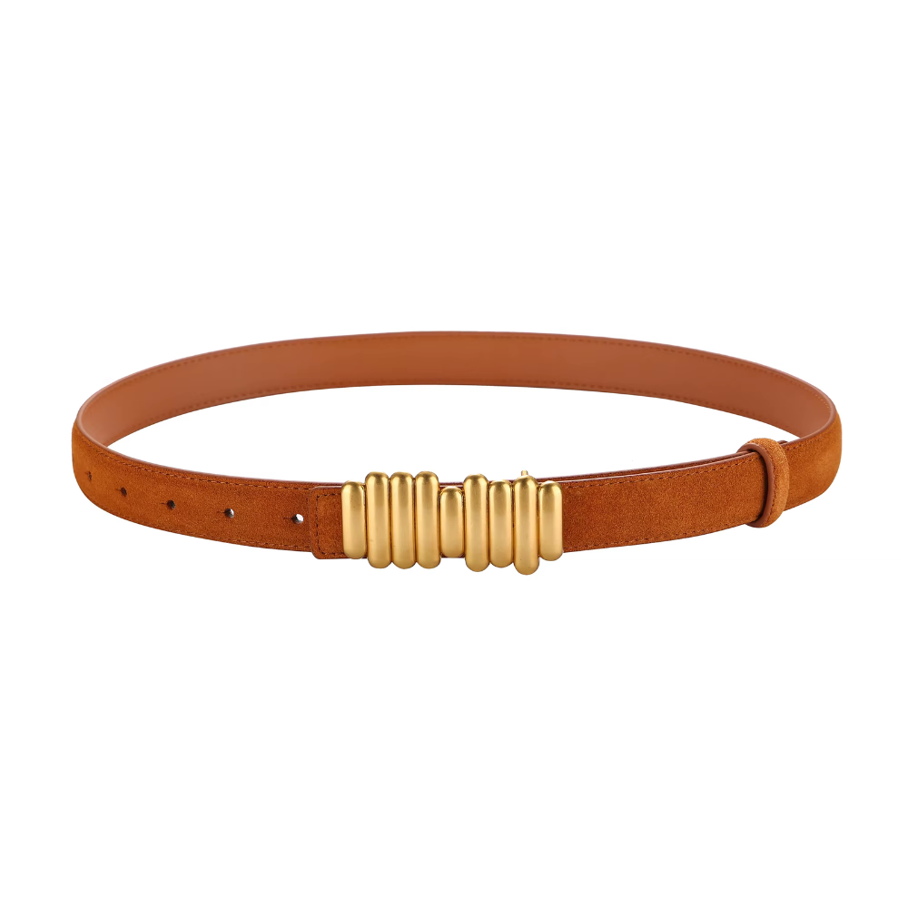 ceinture en daim orange boucle dorée