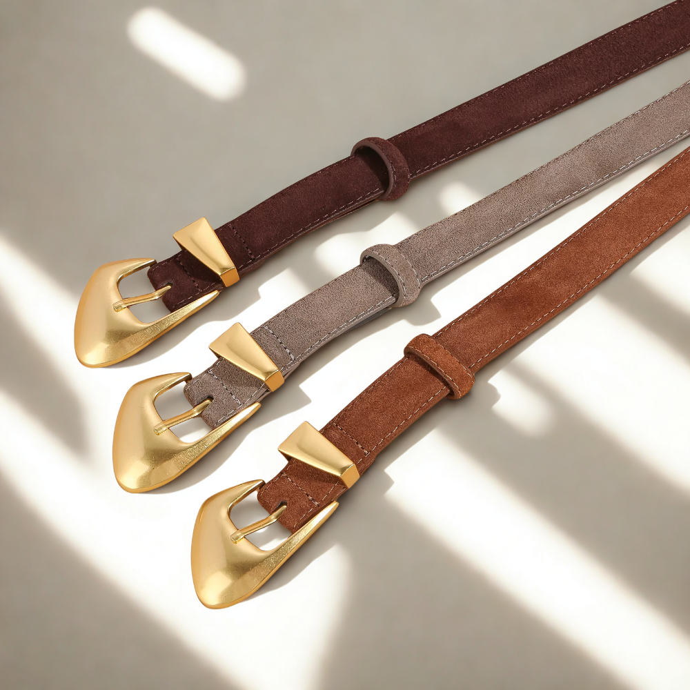 ceinture de luxe en daim à boucle dorée femme mode