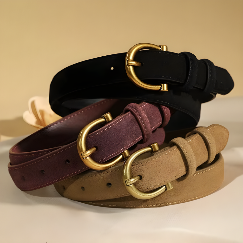 Ceinture pour femme en daim boucle dorée vintage