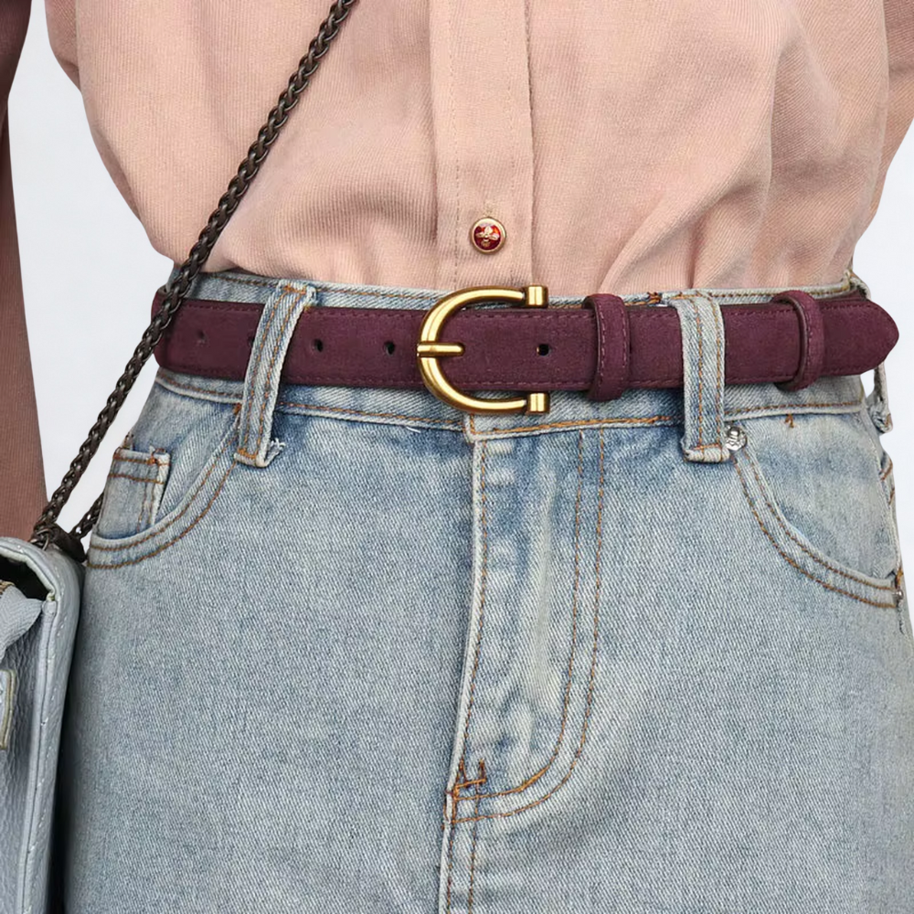 Ceinture pour femme en daim violet boucle dorée