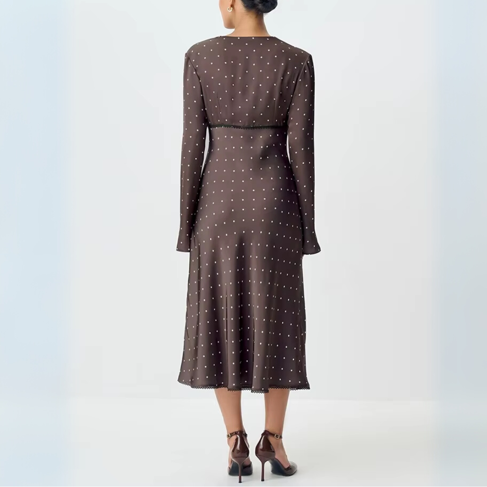 robe longue marron à pois (2)
