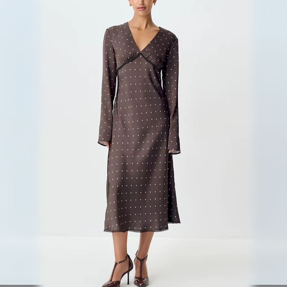 robe longue marron à pois