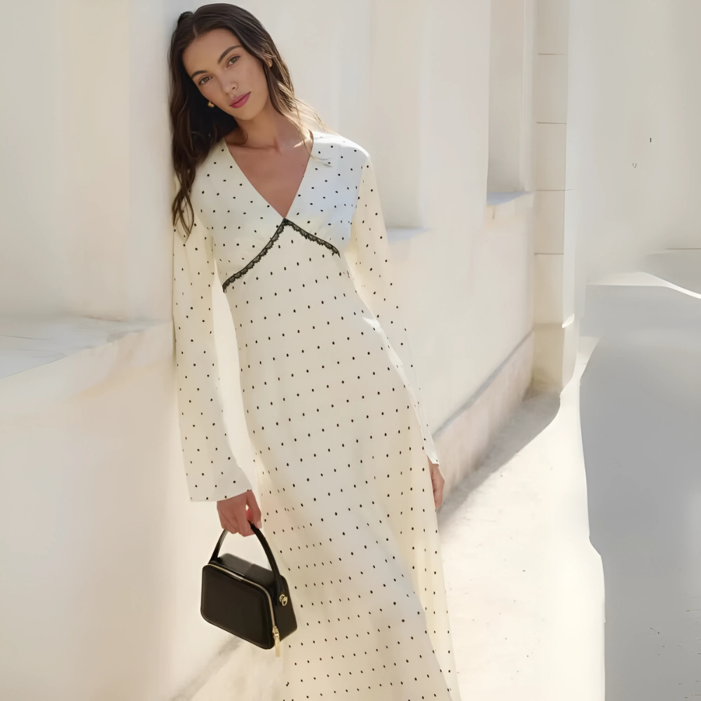 robe mi longue blanche à pois