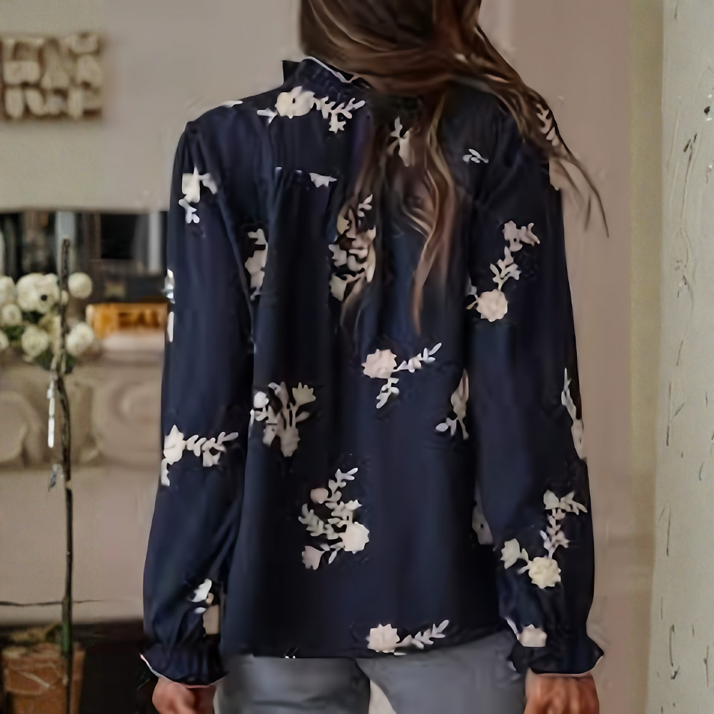 Chemisier bleu marine brodé à fleurs femme