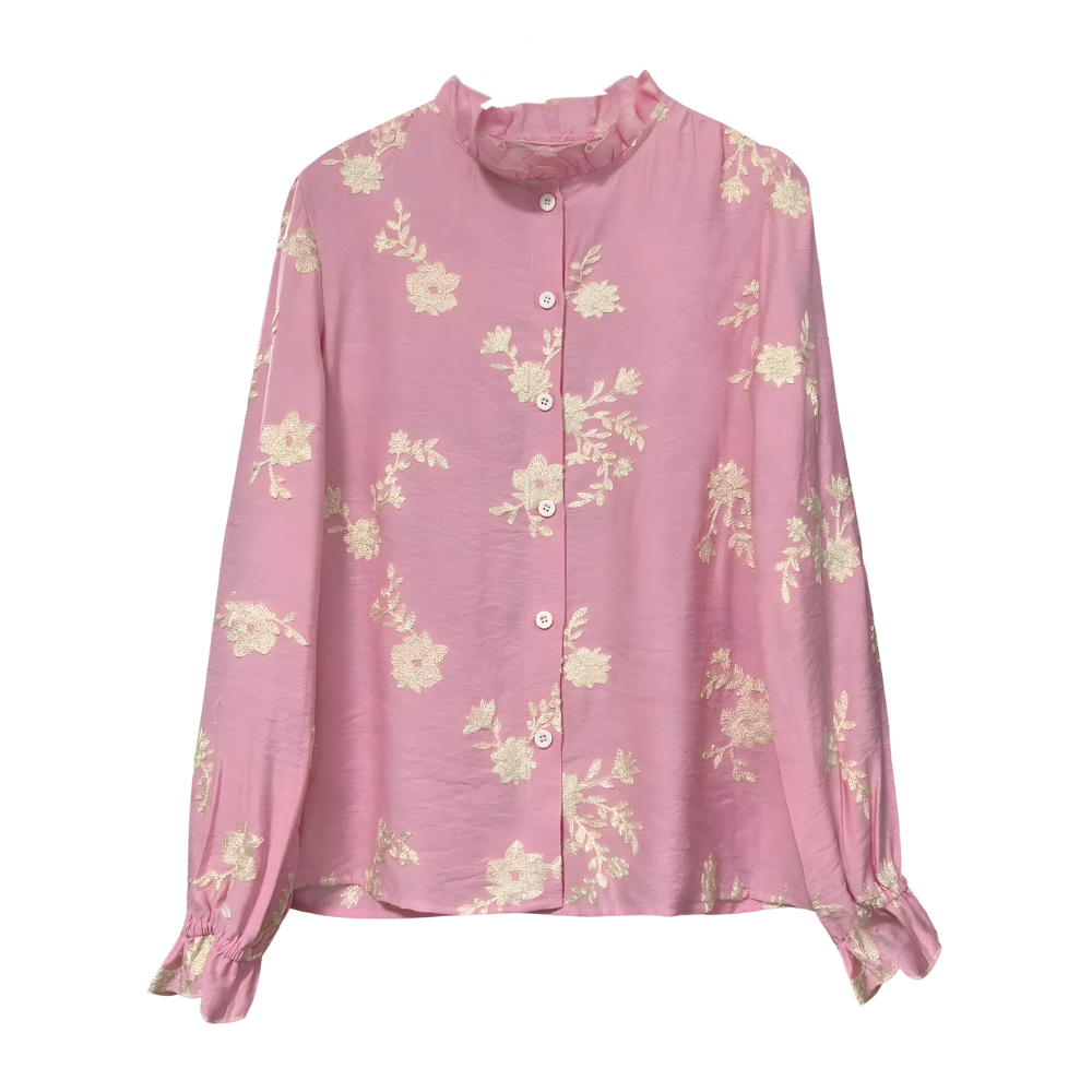 Chemisier rose brodé à fleurs femme (2)