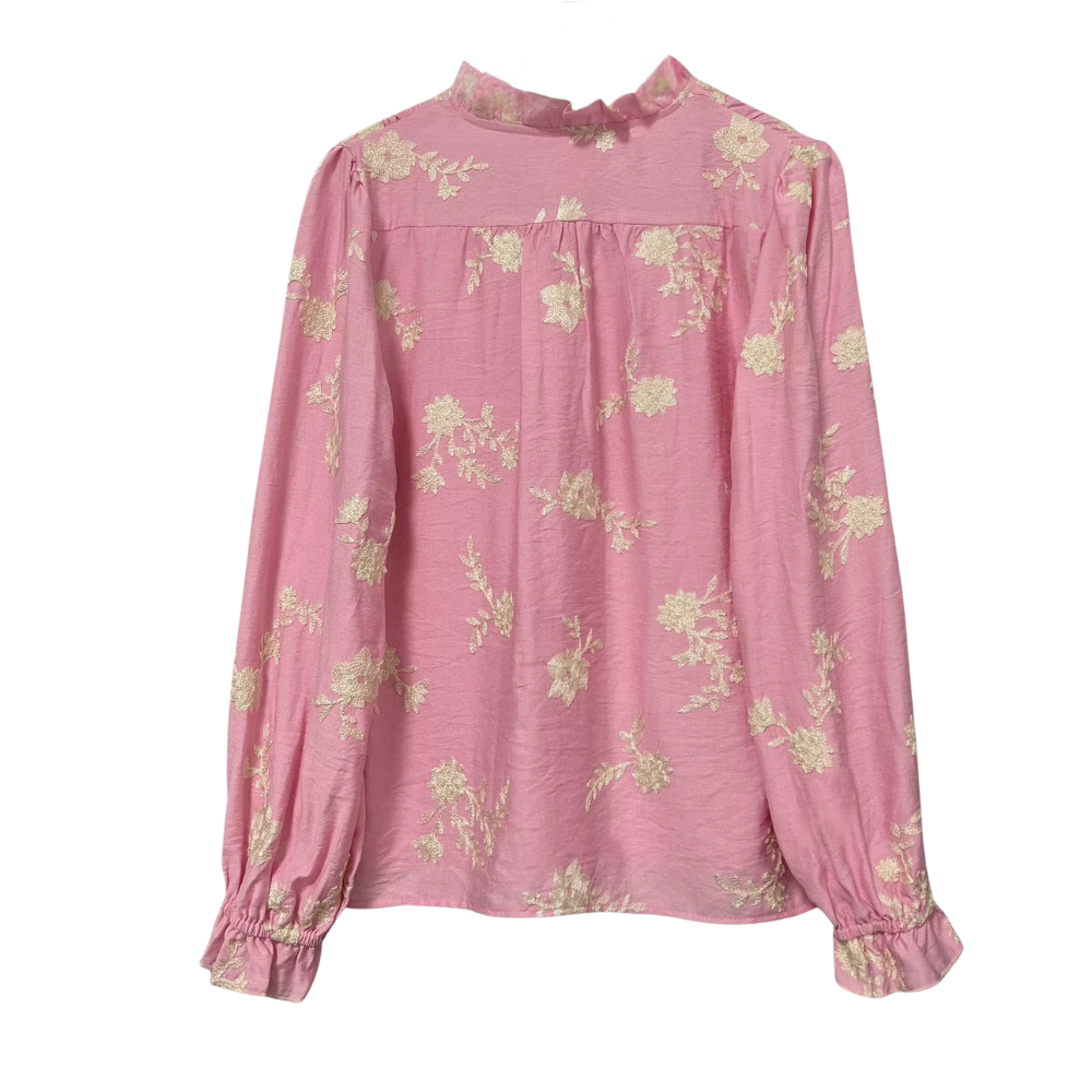 Chemisier rose brodé à fleurs femme chic