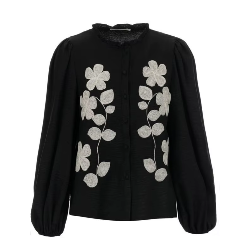 Chemisier noir à fleurs élégant femme