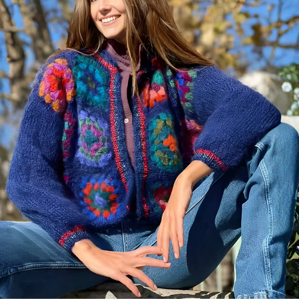 Cardigan mohair crochet blanc hippie bash