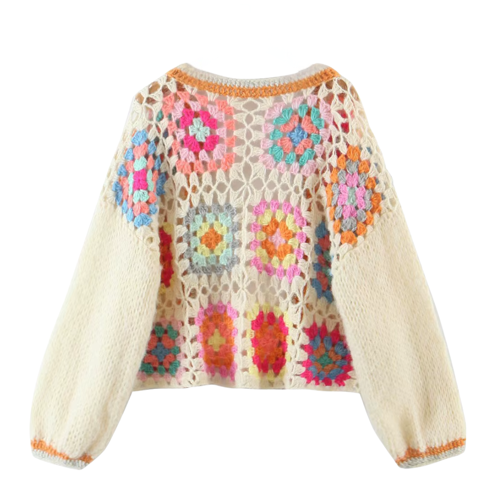 Cardigan mohair crochet blanc hippie