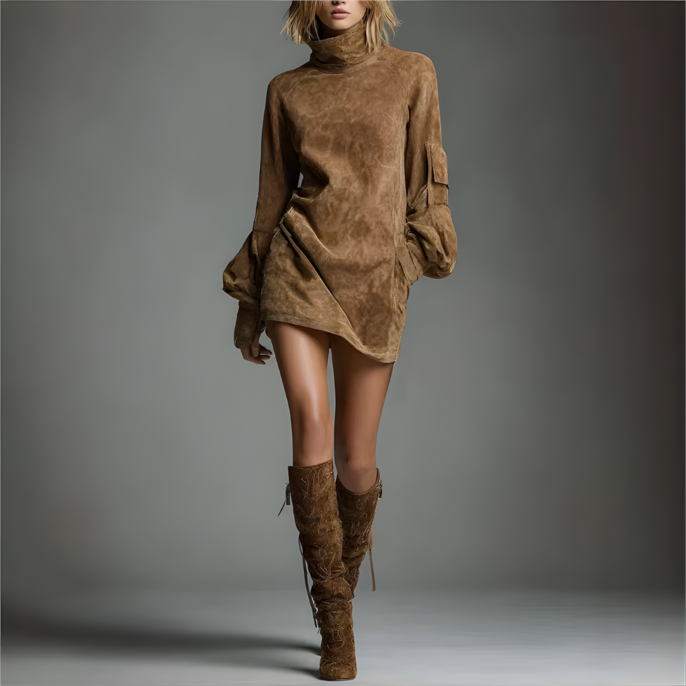 robe daim marron femme hiver
