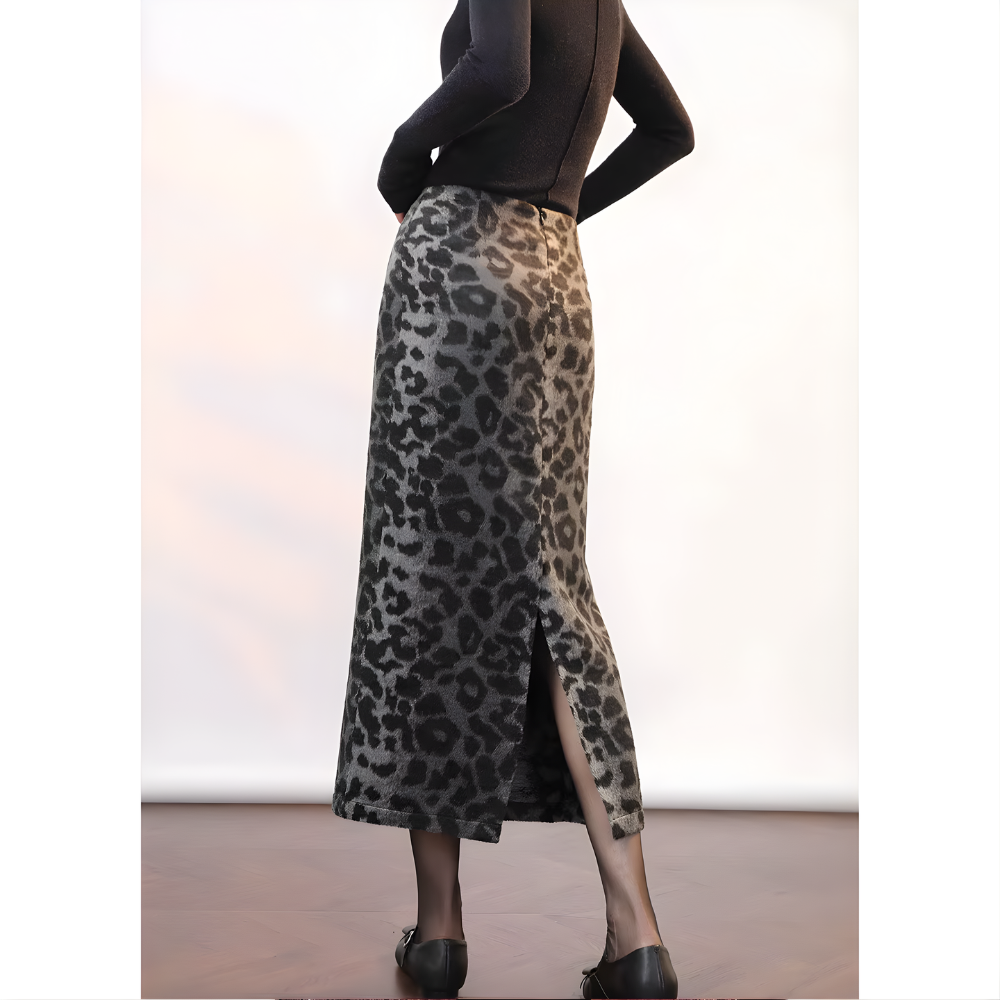 jupe longue jacquard léopard noir gris femme (2)