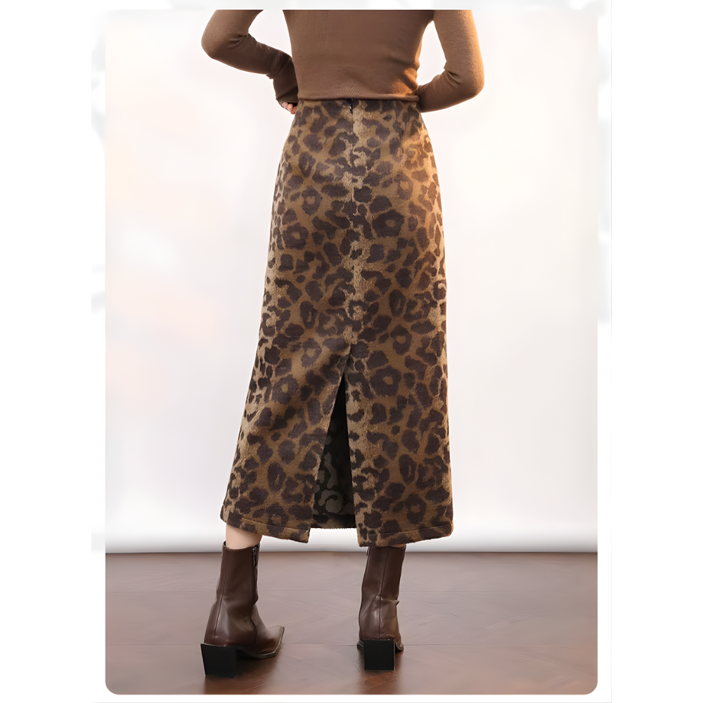 jupe léopard jacquard longue fendue