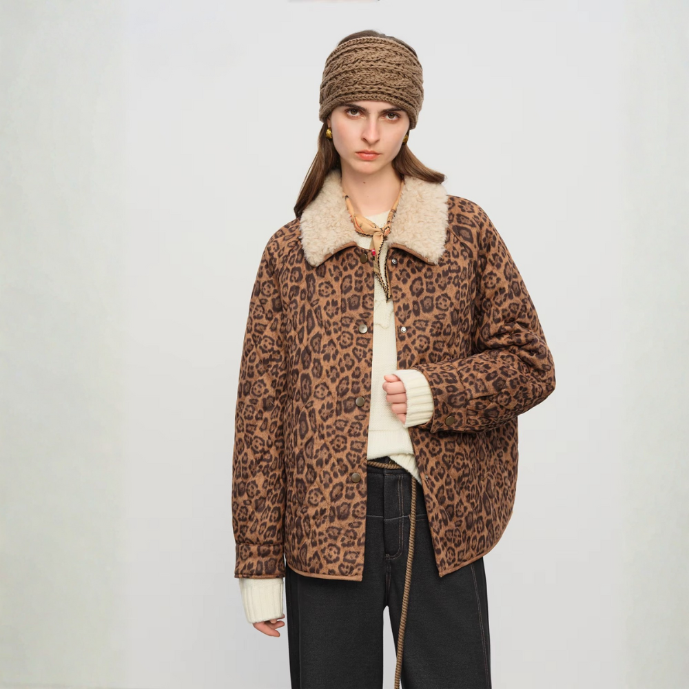 manteau court léopard fourrure femme casual
