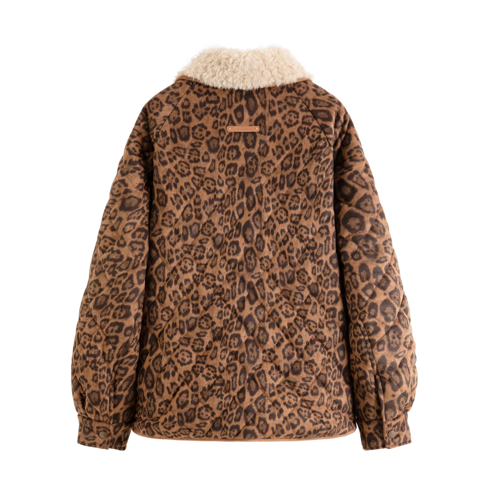 manteau court fourré imprimé sauvage femme