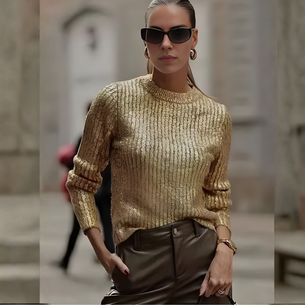 Pull métallique doré femme tendance