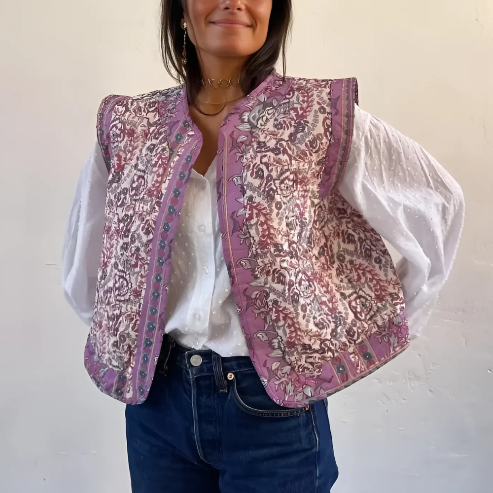gilet sans manches imprimé coton rose femme